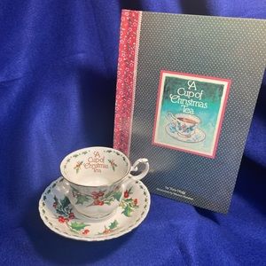 Waldman House Christmas cup of tea saucer cup and book